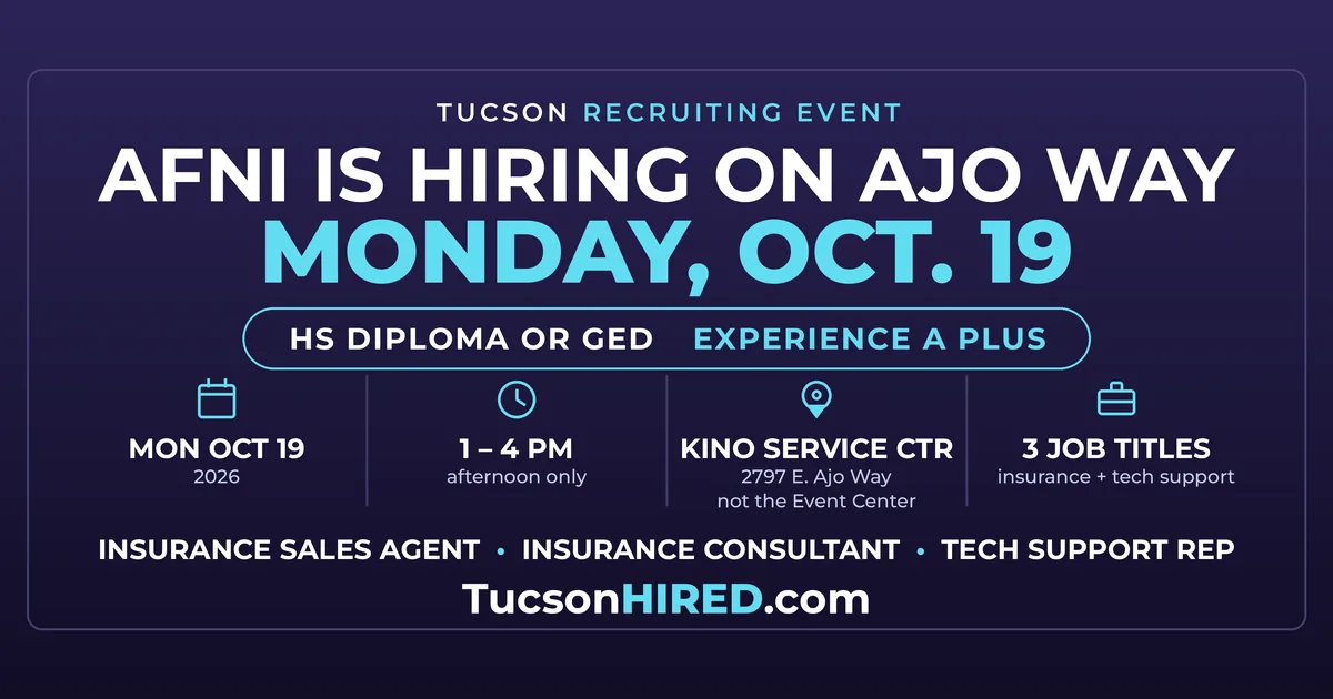 Afni Recruiting Event Oct. 19: Insurance and Tech Support Jobs in Tucson