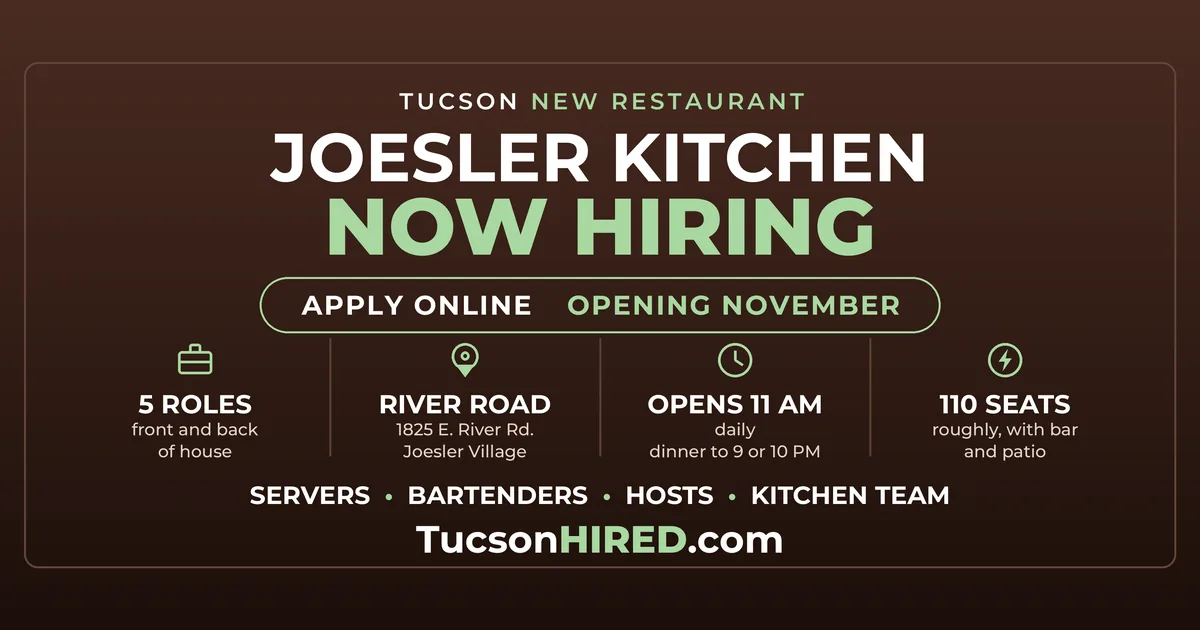 Joesler Kitchen Is Hiring on River Road: Server, Bartender and Kitchen Jobs Before a November Opening