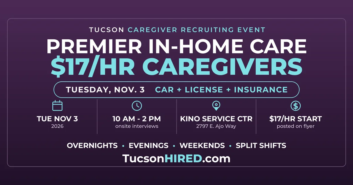 Premier In-Home Care Recruiting Event Nov. 3: $17/Hour Caregiver Jobs at the Kino Service Center