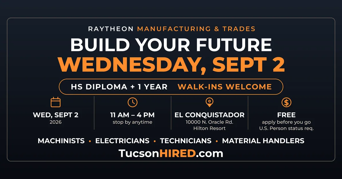 Raytheon Skilled Trades Hiring Event September 2: Machinists, Electricians and Technicians