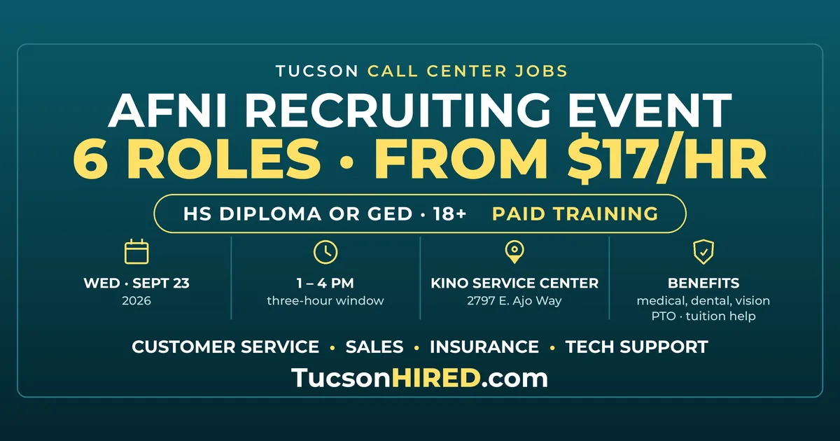 Afni Recruiting Event Sept. 23: Customer Service, Sales and Insurance Jobs in Tucson