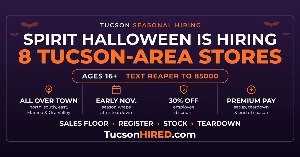 Spirit Halloween Jobs in Tucson: 8 Stores Hiring Ages 16 and Up